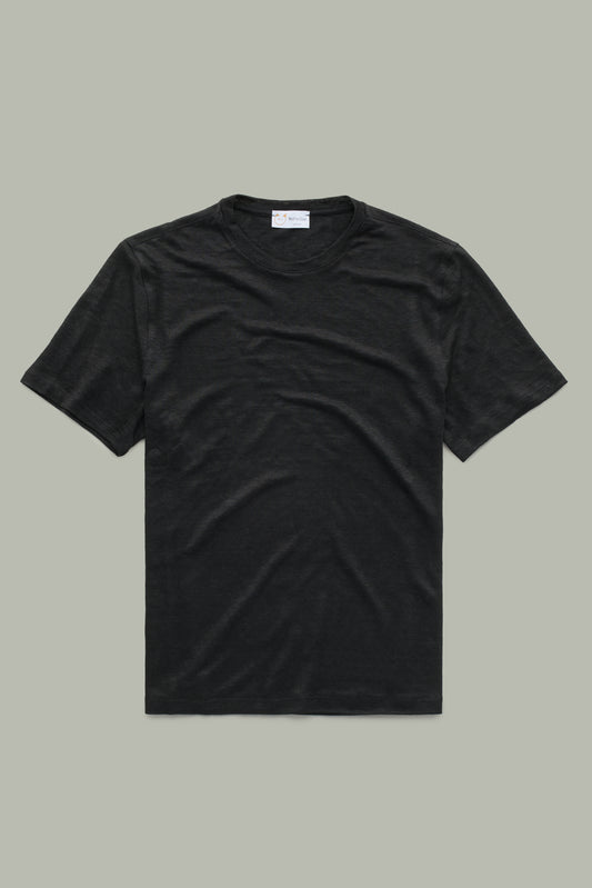 Short Sleeve Linen Crew Neck Tee-Shirt Black