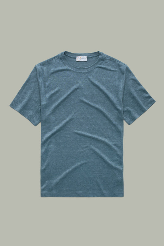 Short Sleeve Linen Crew Neck Tee-Shirt Bluefin