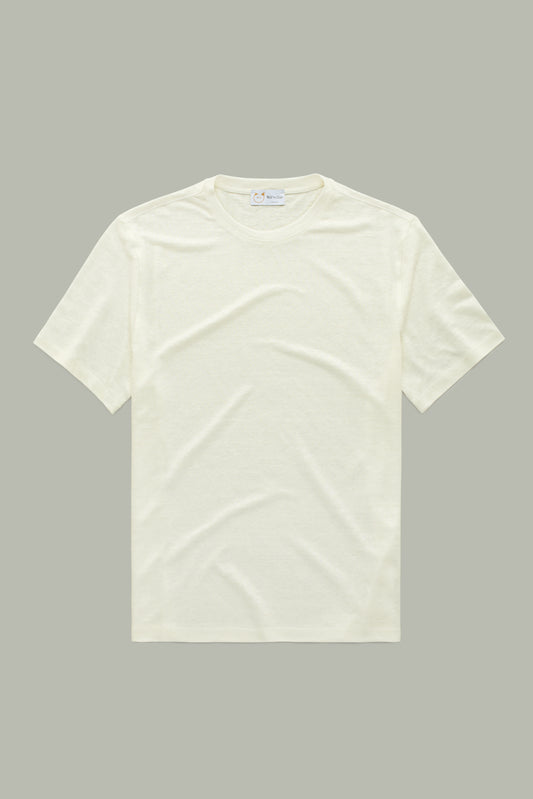 Short Sleeve Linen Crew Neck Tee-Shirt Panna