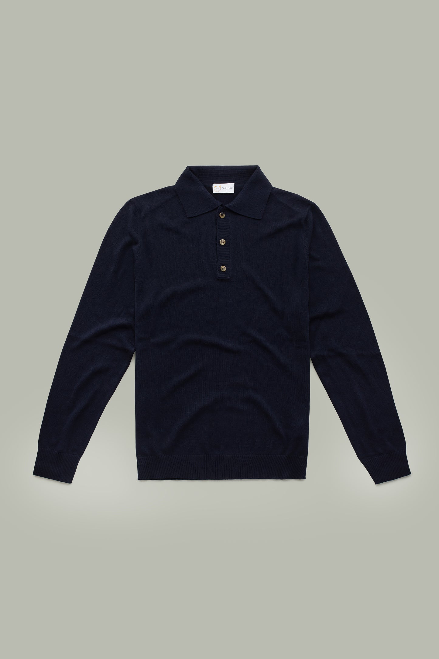 Long Sleeve Bamboo Cotton Cashmere Blend Knitted Polo Navy
