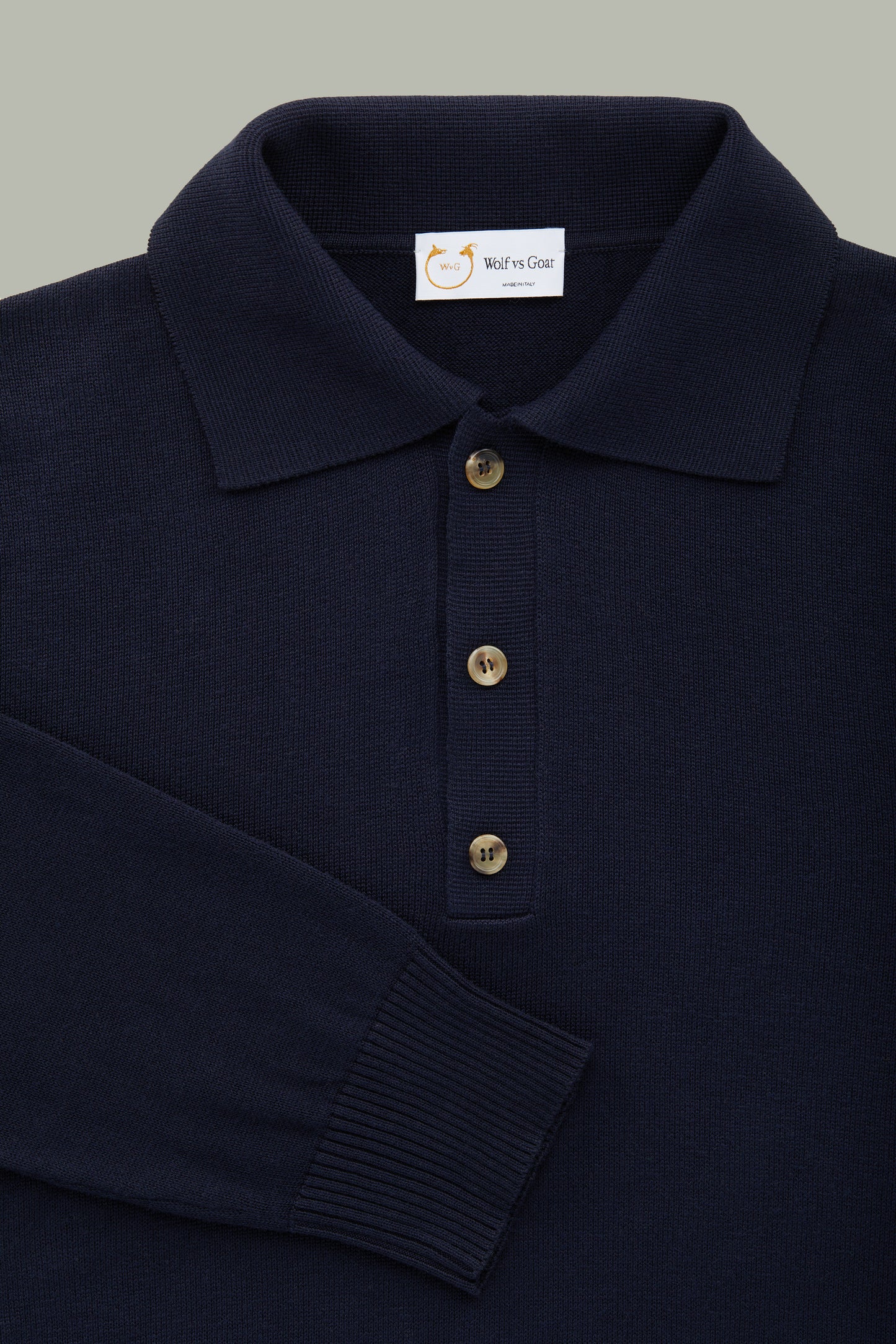 Long Sleeve Bamboo Cotton Cashmere Blend Knitted Polo Navy