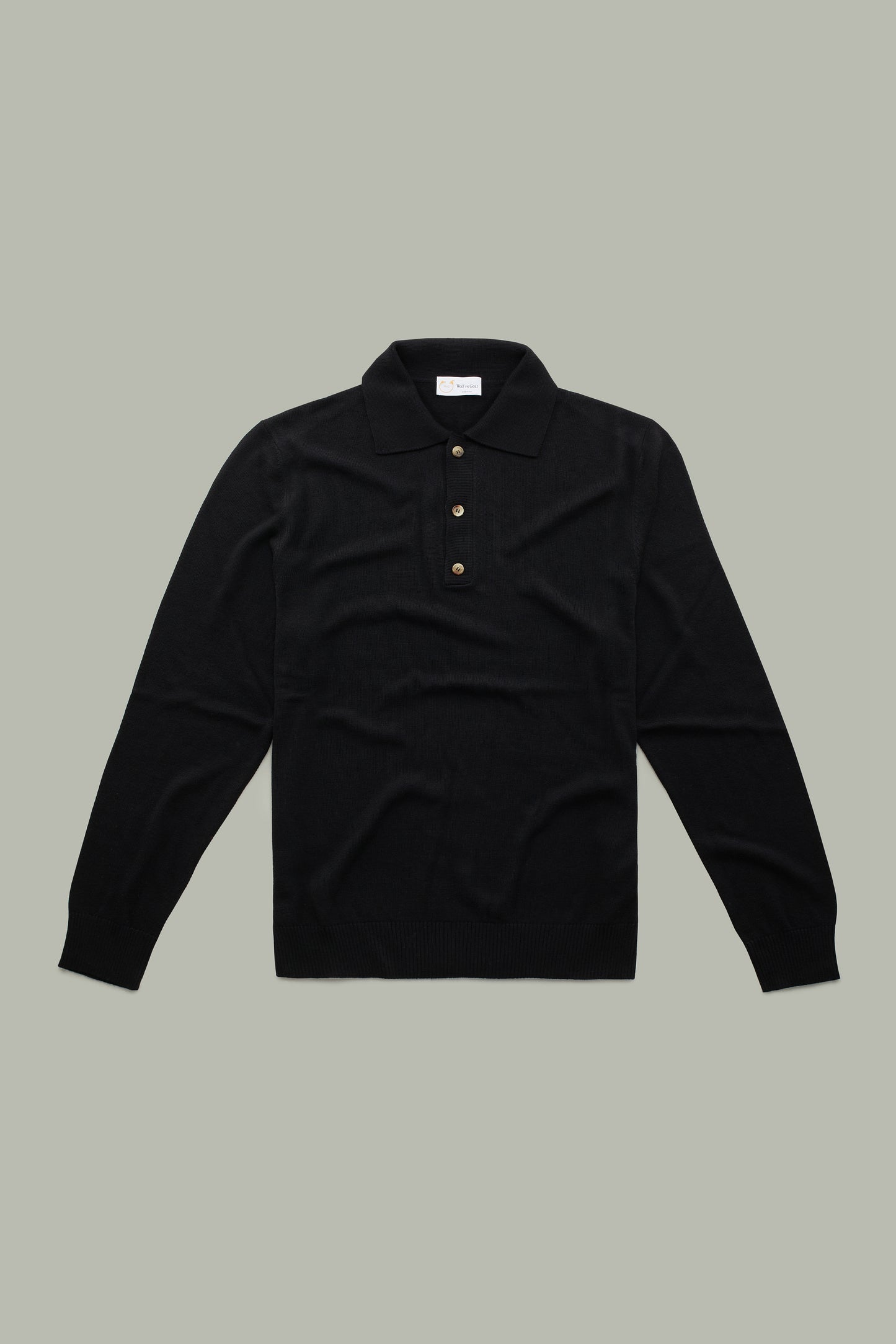 Long Sleeve Bamboo Cashmere Blend Knitted Polo Black