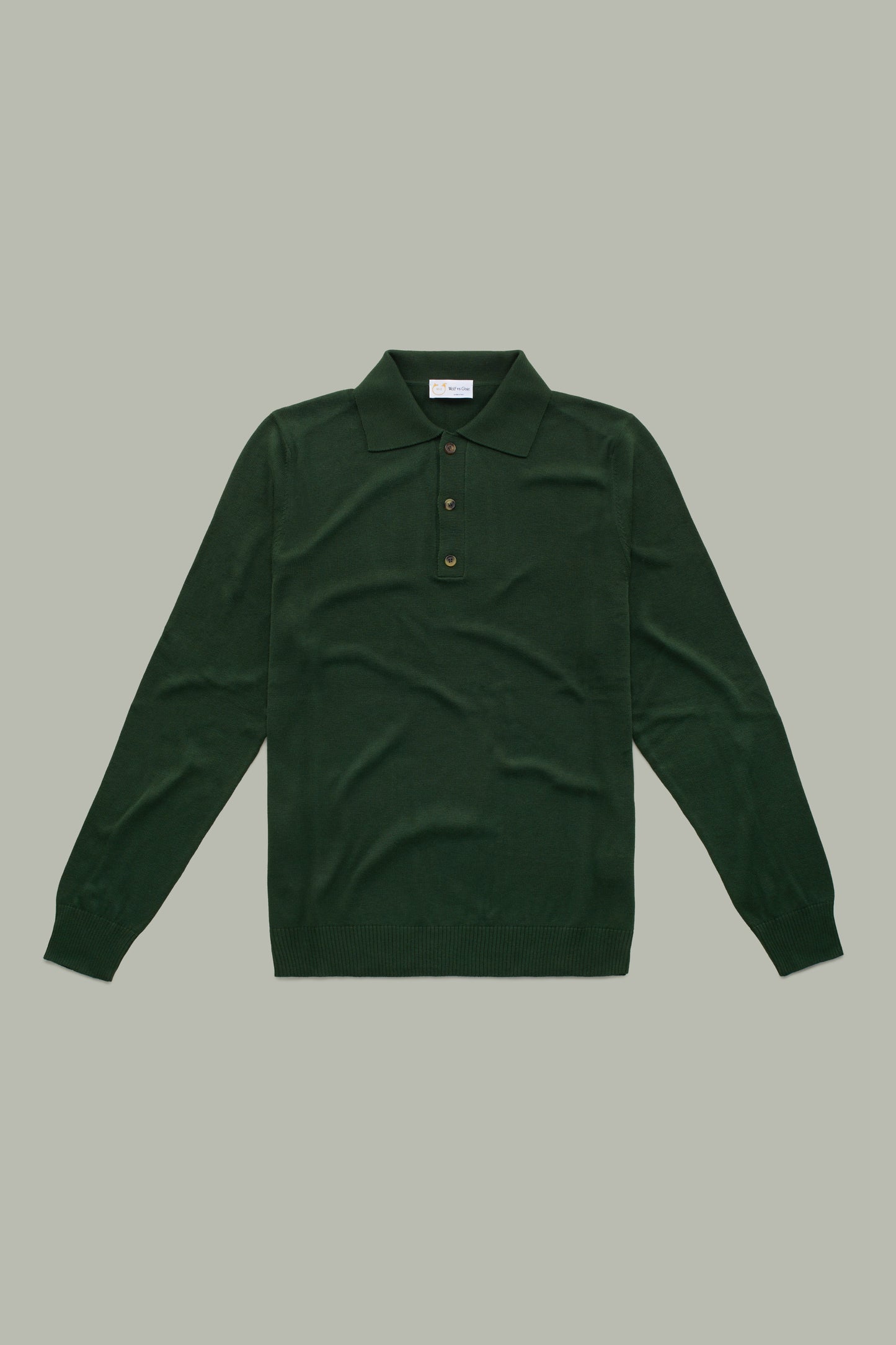 Long Sleeve Bamboo Cotton Cashmere Blend Knitted Polo Green