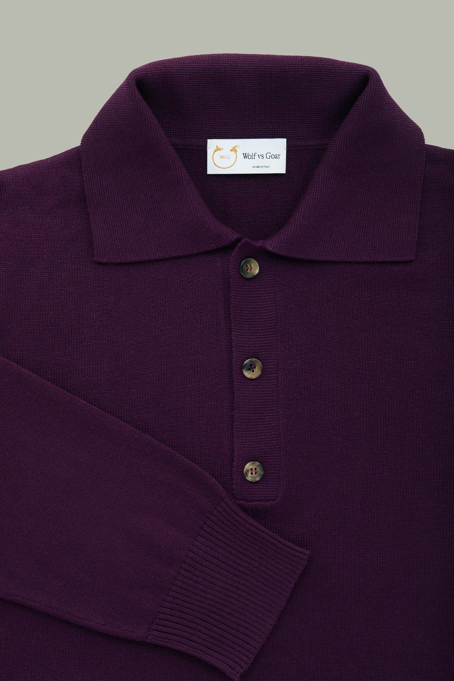 Long Sleeve Bamboo Cotton Cashmere Blend Knitted Polo Purple