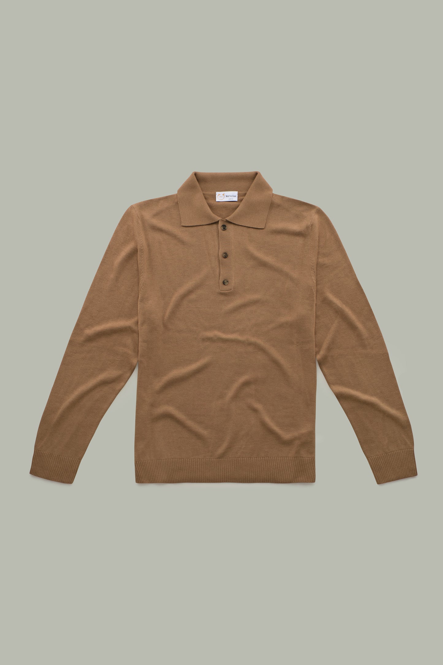Long Sleeve Bamboo Cashmere Blend Knitted Polo Camel