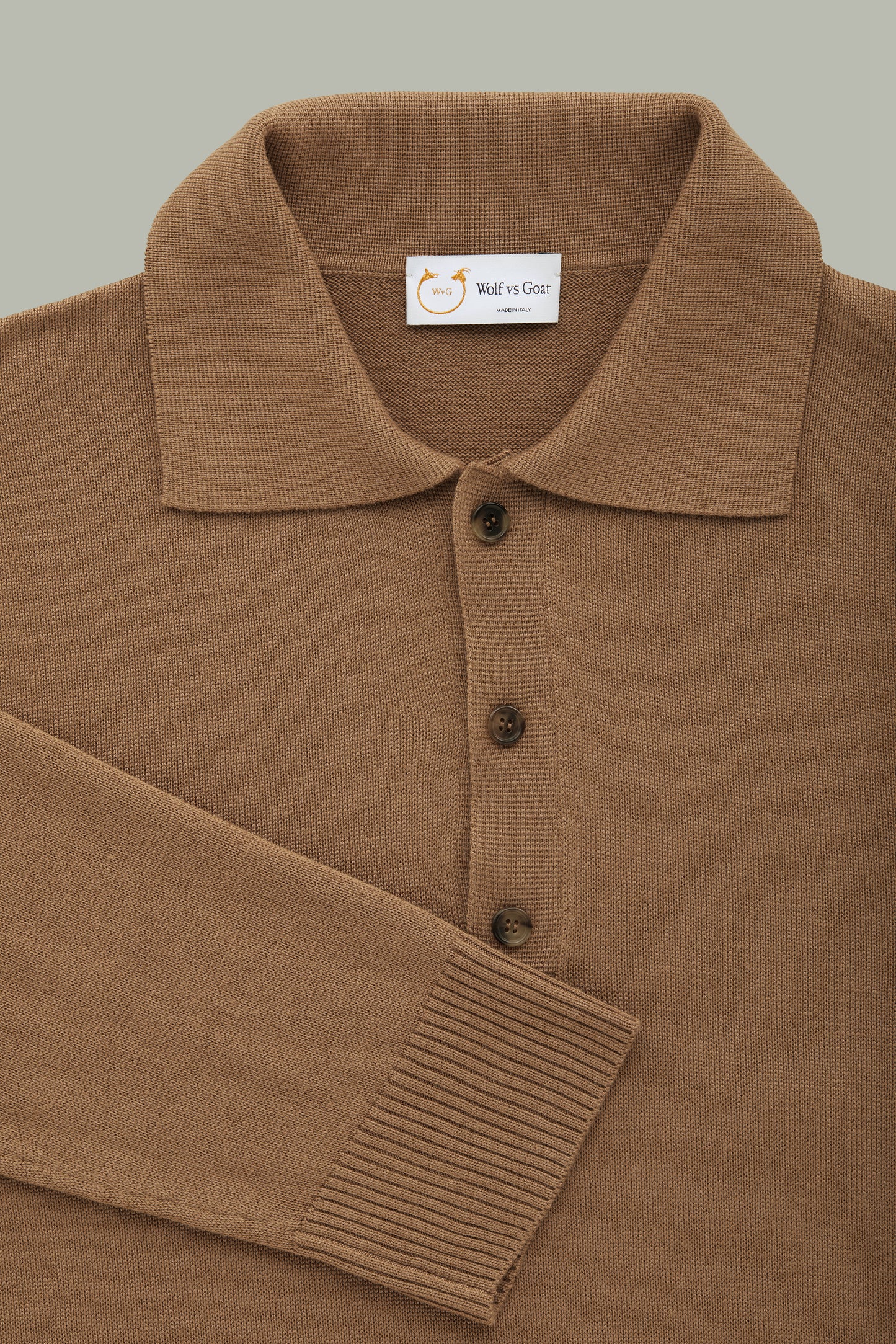 Long Sleeve Bamboo Cashmere Blend Knitted Polo Camel