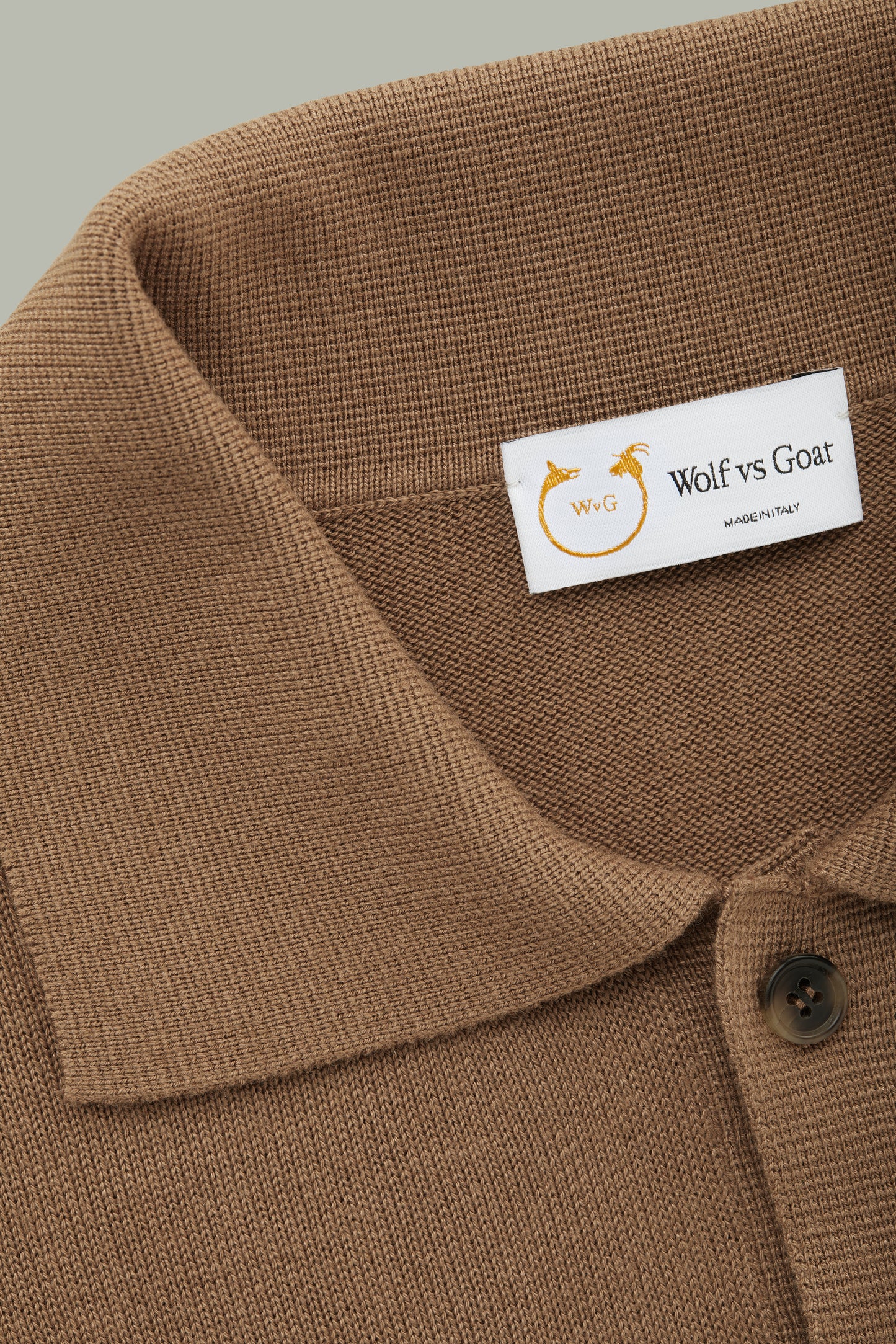 Long Sleeve Bamboo Cashmere Blend Knitted Polo Camel