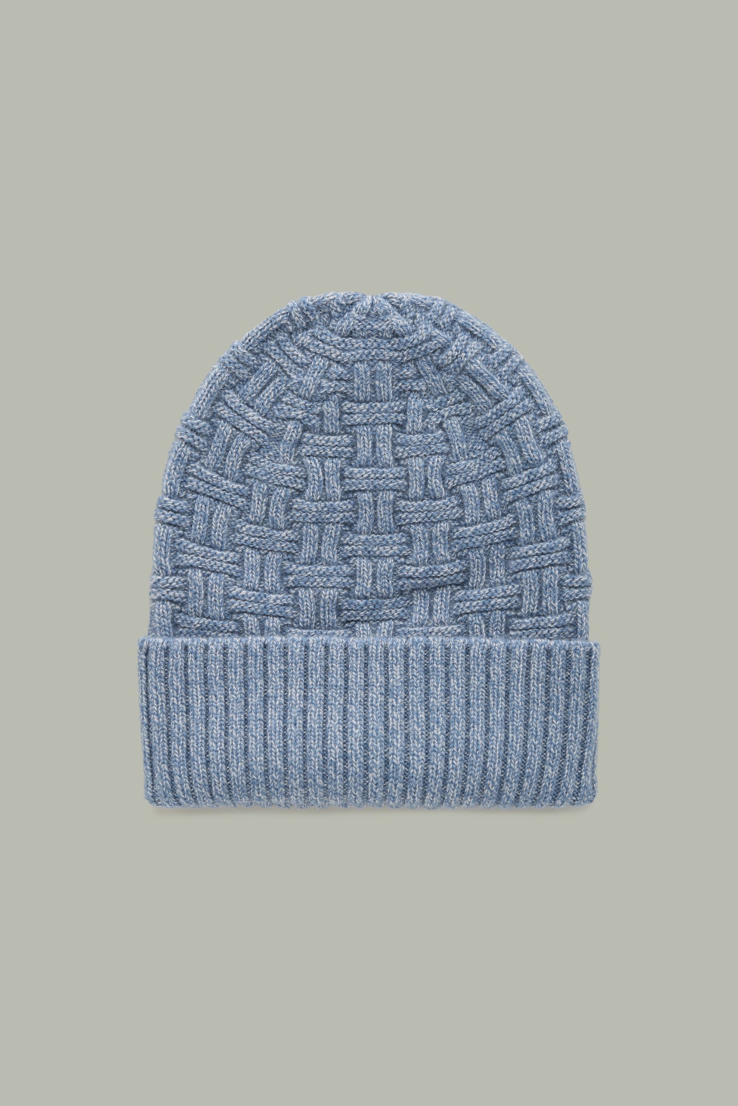 Basketweave Wool Cashmere Blue Marled Beanie