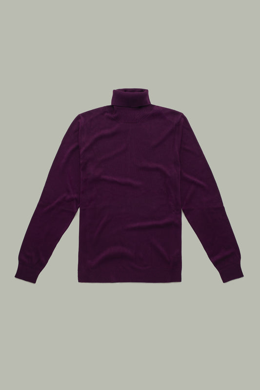 Long Sleeve Turtleneck Bamboo Cotton Cashmere Blend Knitted Sweater Purple