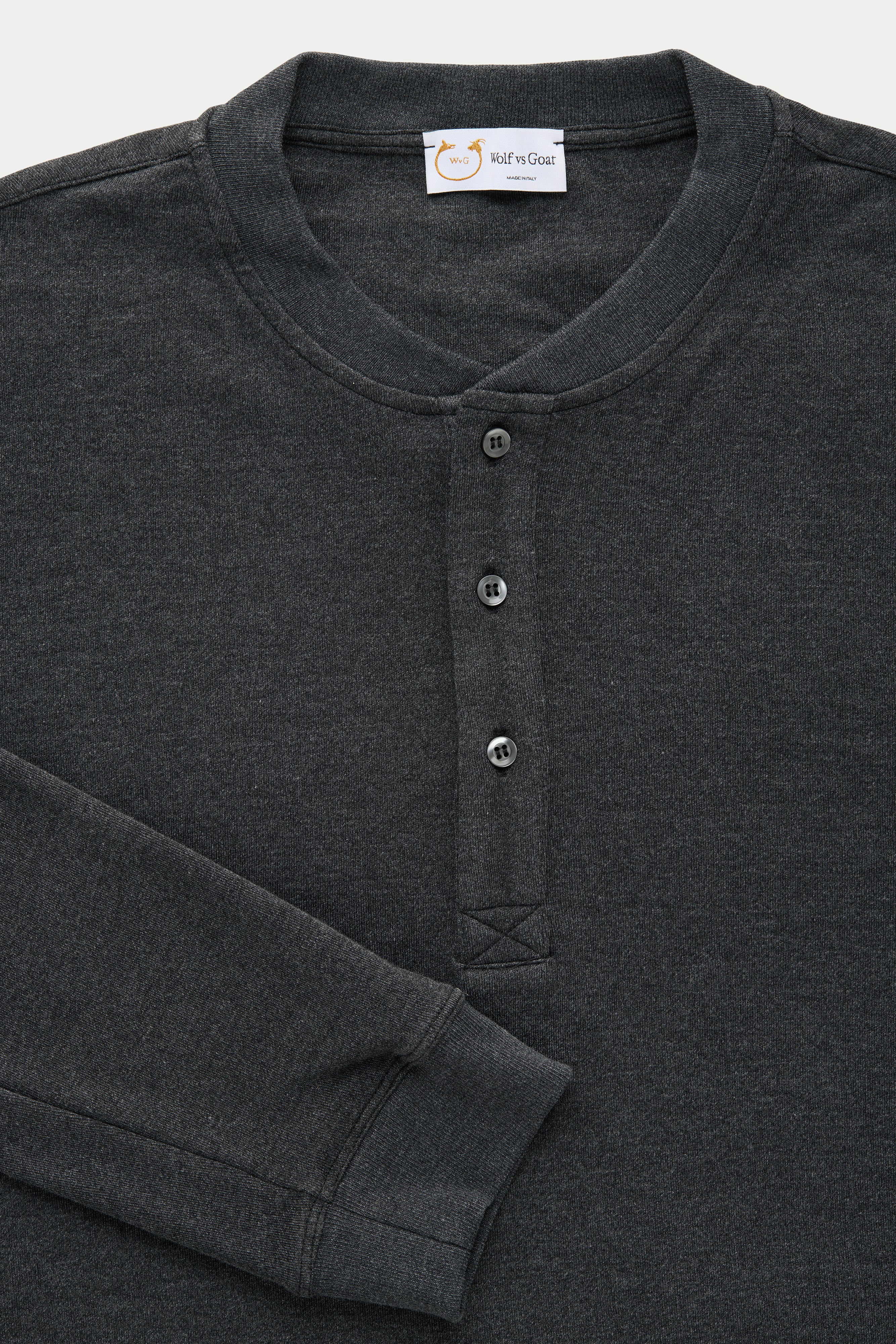 Bamboo Sorona Interlock Henley Long Sleeve Black | Wolf vs Goat