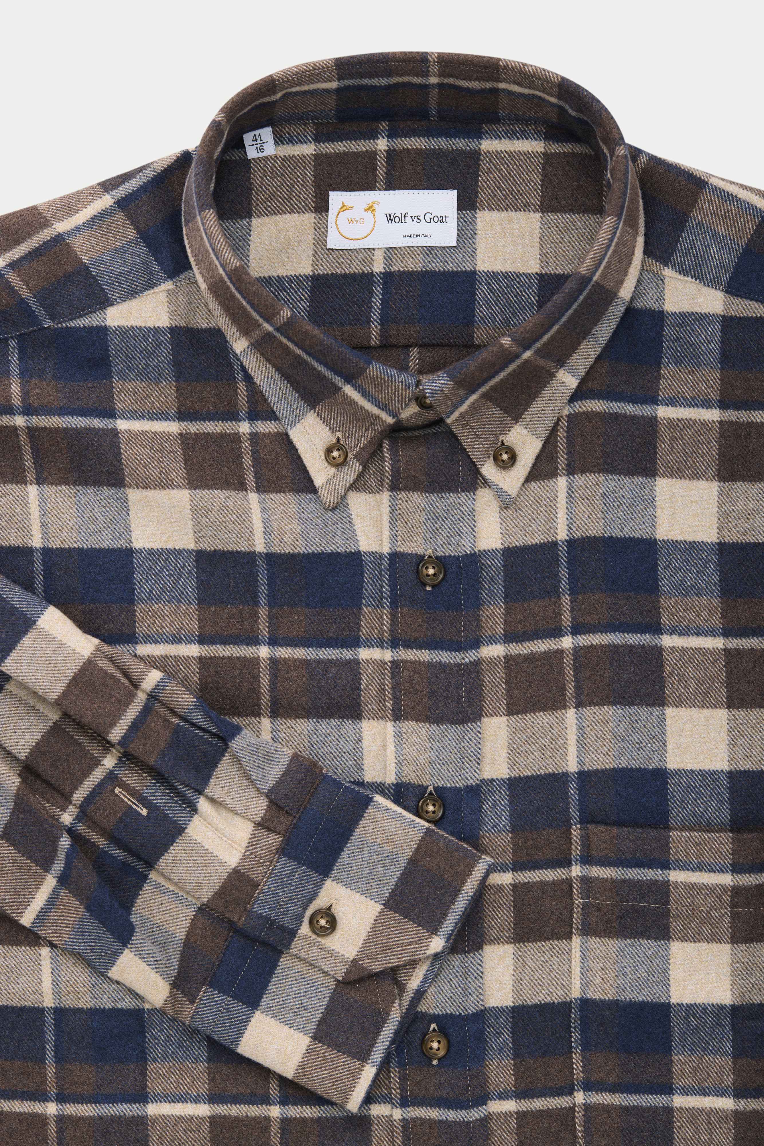 Long Sleeve Regular Button Down Shirt Navy White and Brown