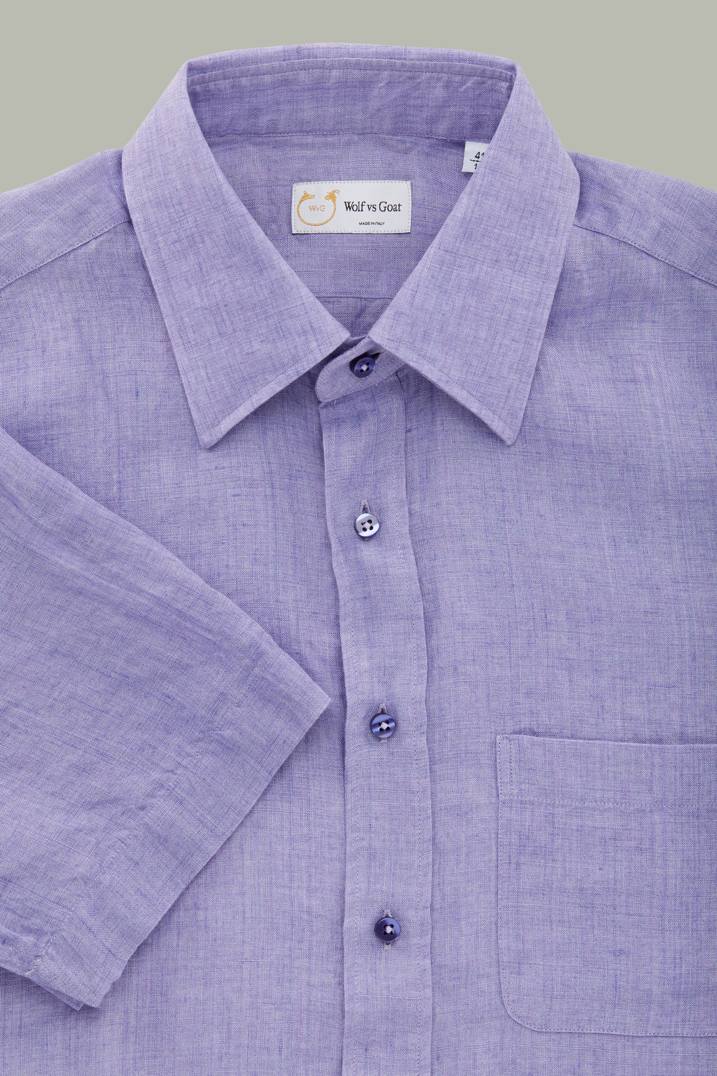 Linen Short Sleeve Regular Button Up Purple