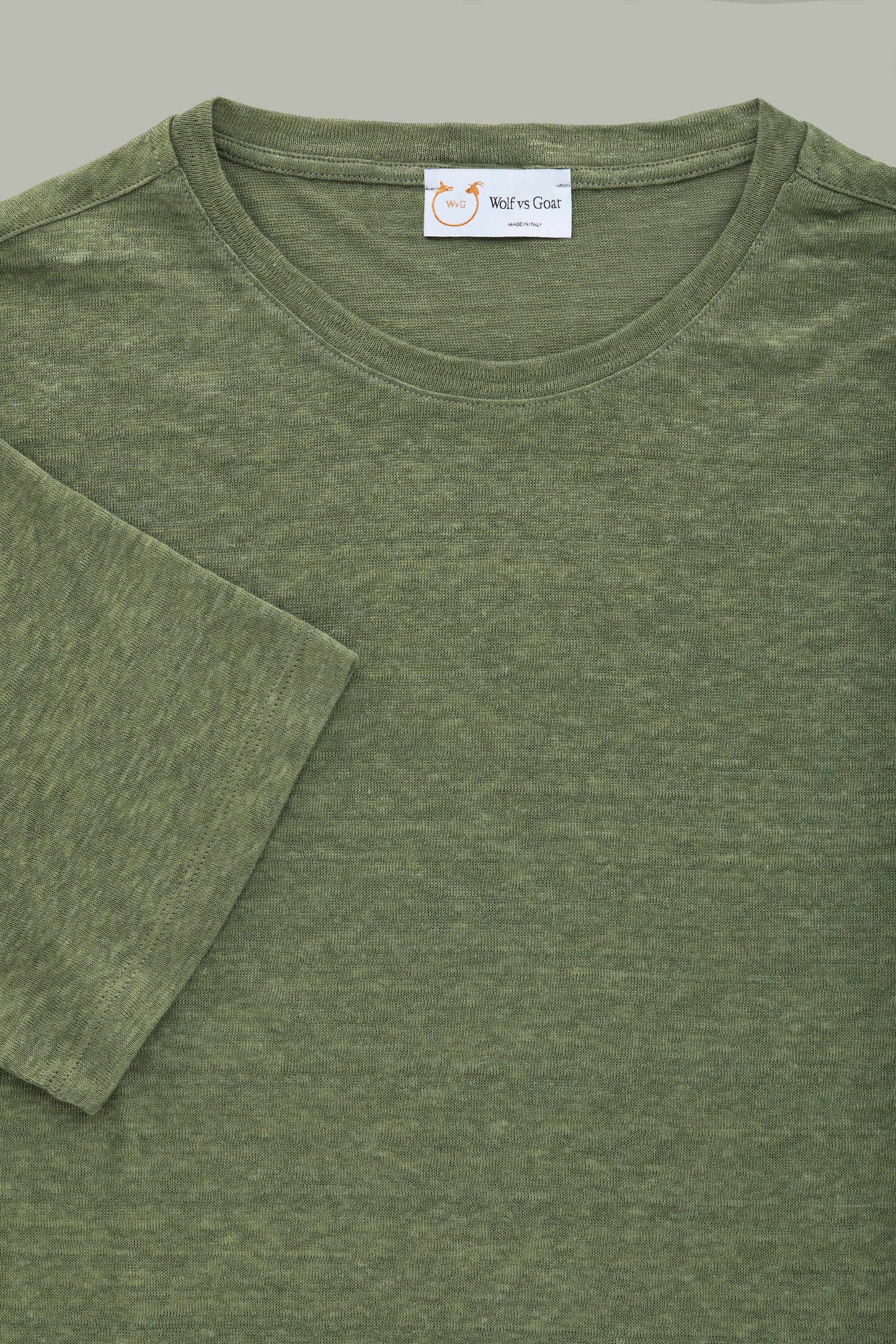 Short Sleeve Linen Crew Neck Tee-Shirt Olive