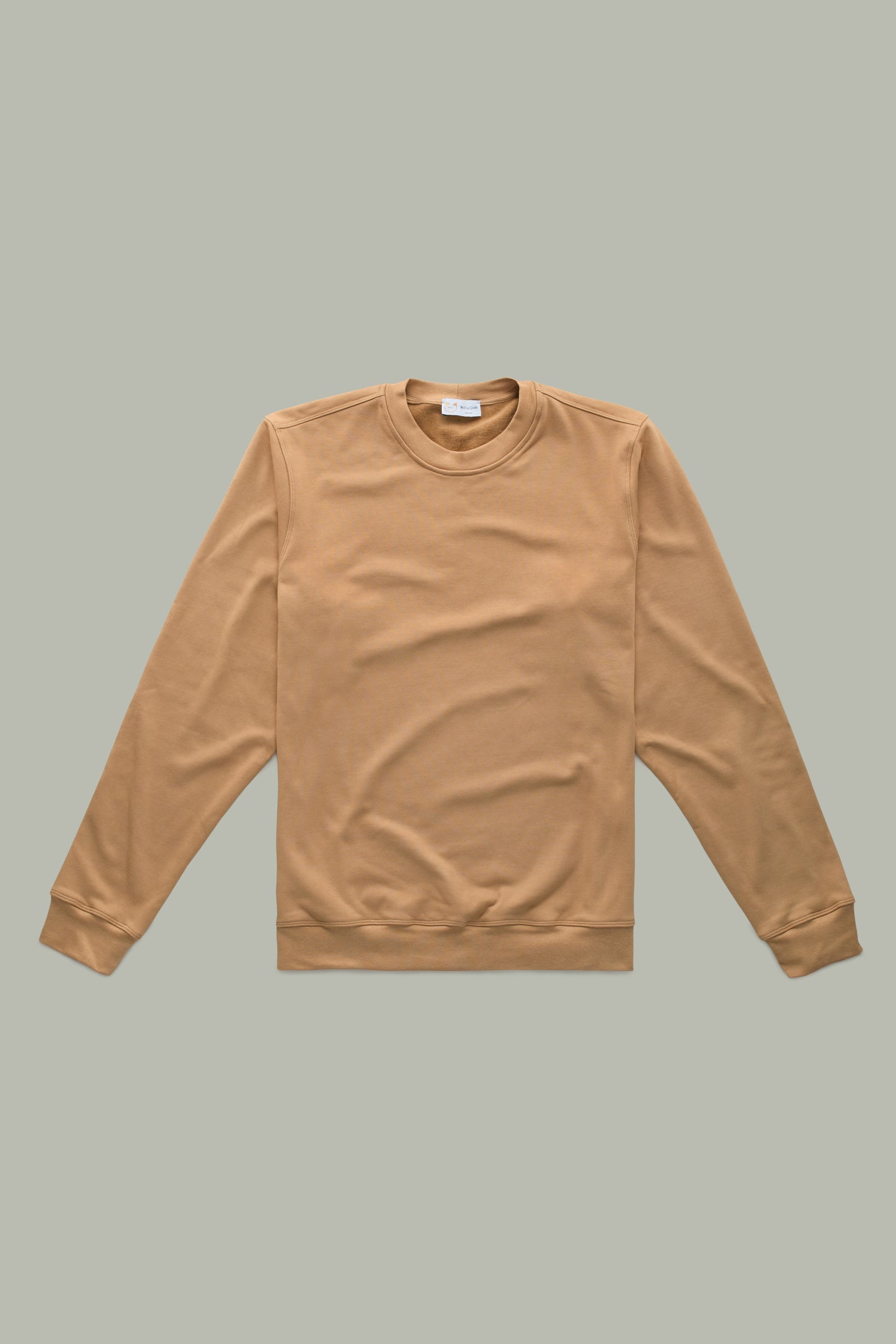 Cotton Cashmere Long Sleeve Crew Neck Sweatshirt Caramel