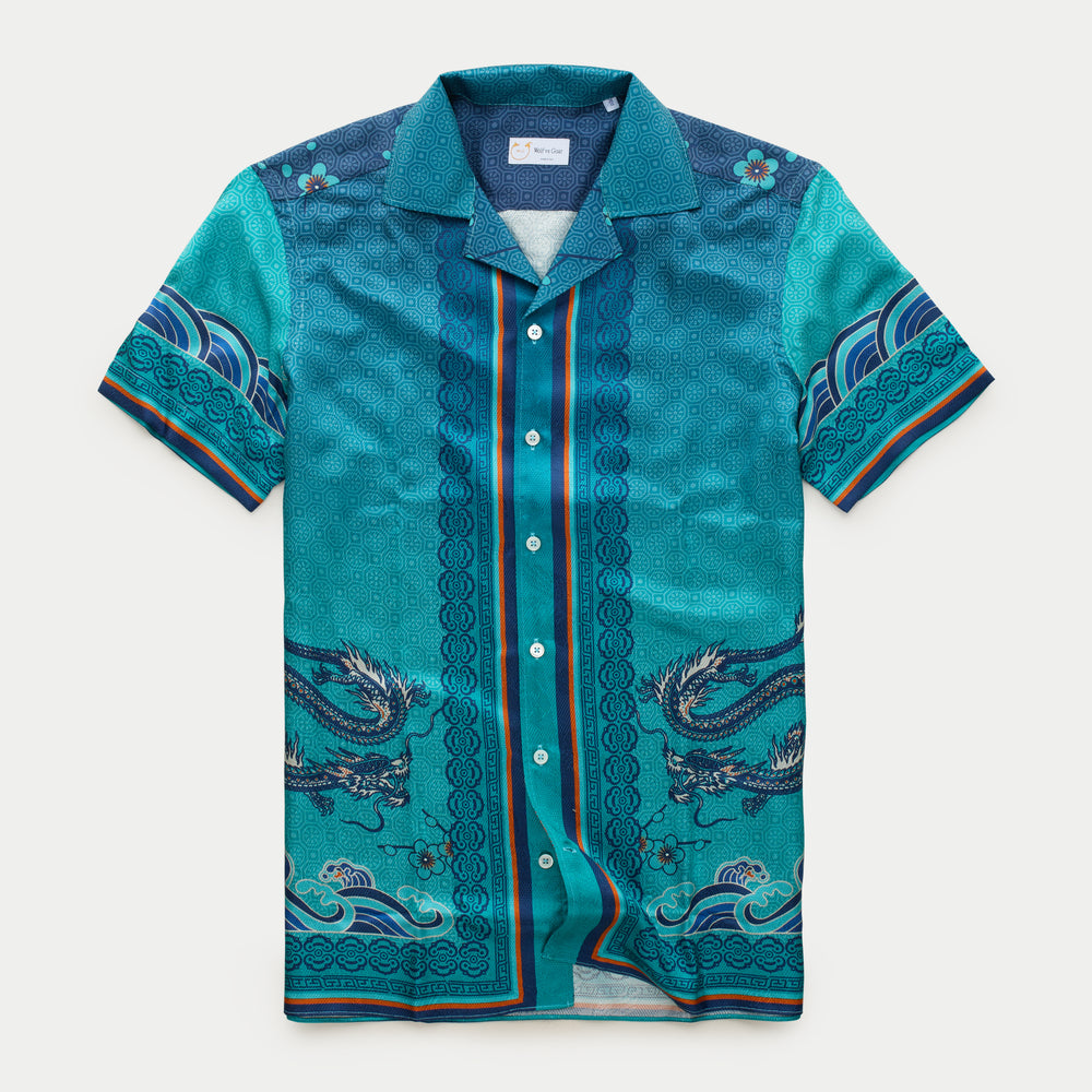 Silk Bowling Shirt Dragon Print