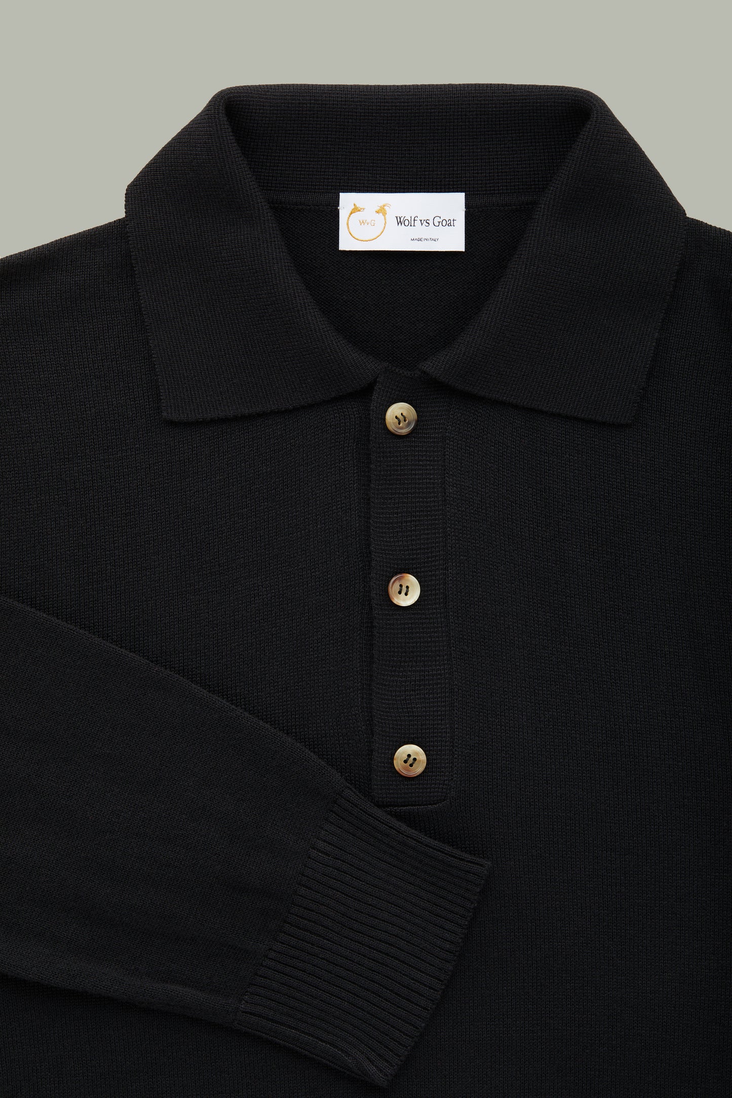 Long Sleeve Bamboo Cashmere Blend Knitted Polo Black