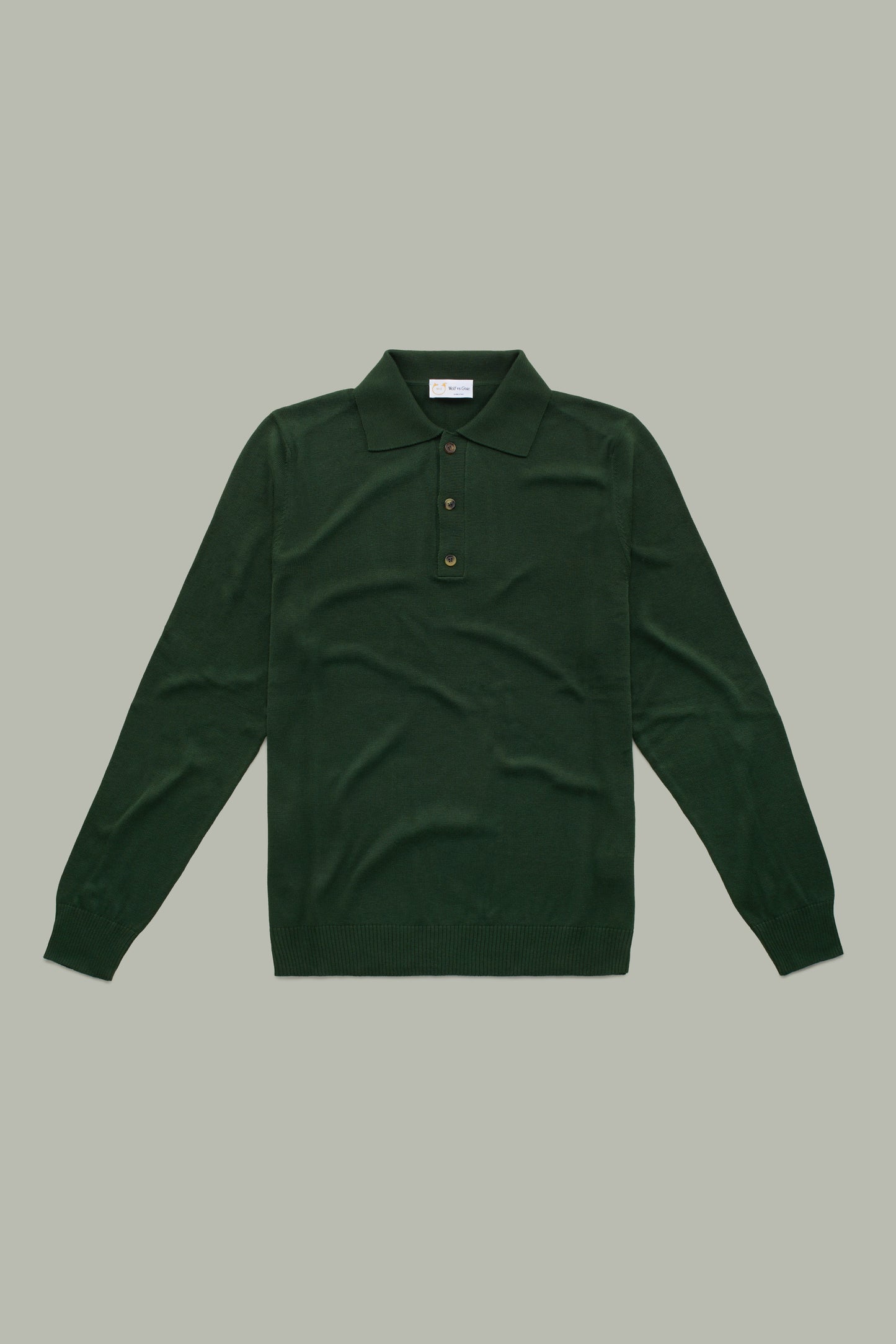 Long Sleeve Bamboo Cotton Cashmere Blend Knitted Polo Green