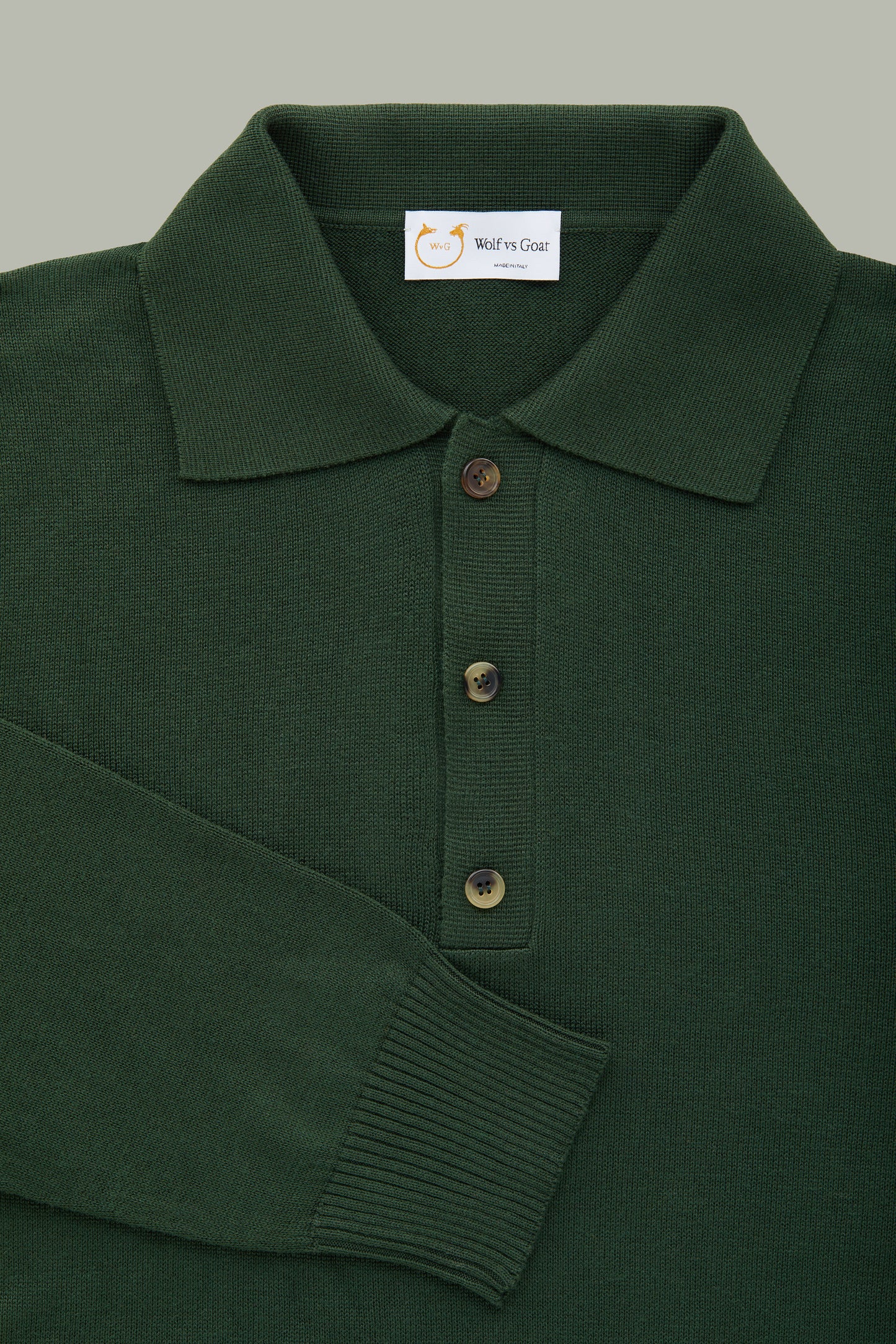 Long Sleeve Bamboo Cotton Cashmere Blend Knitted Polo Green