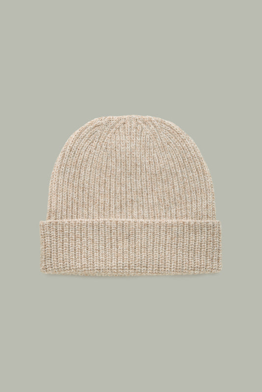 Marled Oatmeal 1/2 Cardigan Stitch Cashmere Beanie