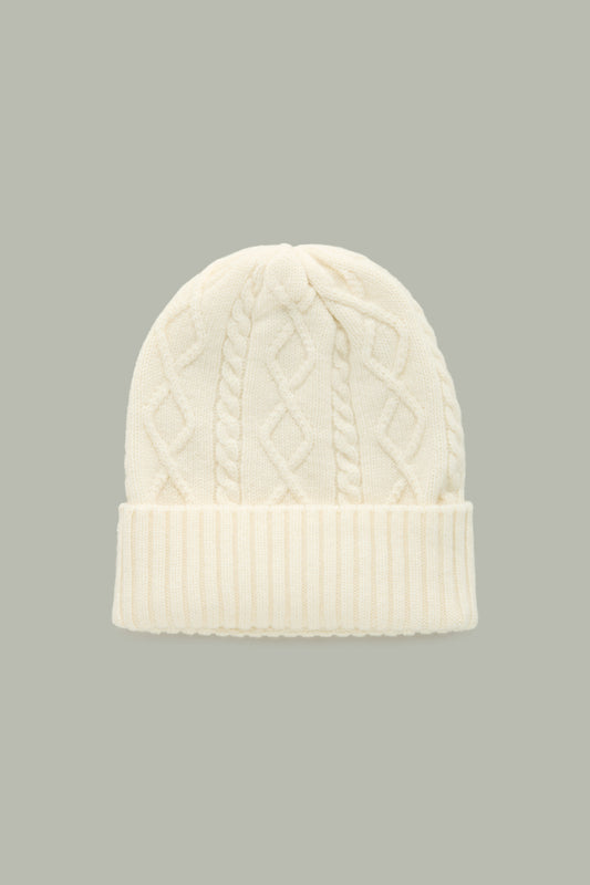 Aran Stitch Cream Cashmere Beanie