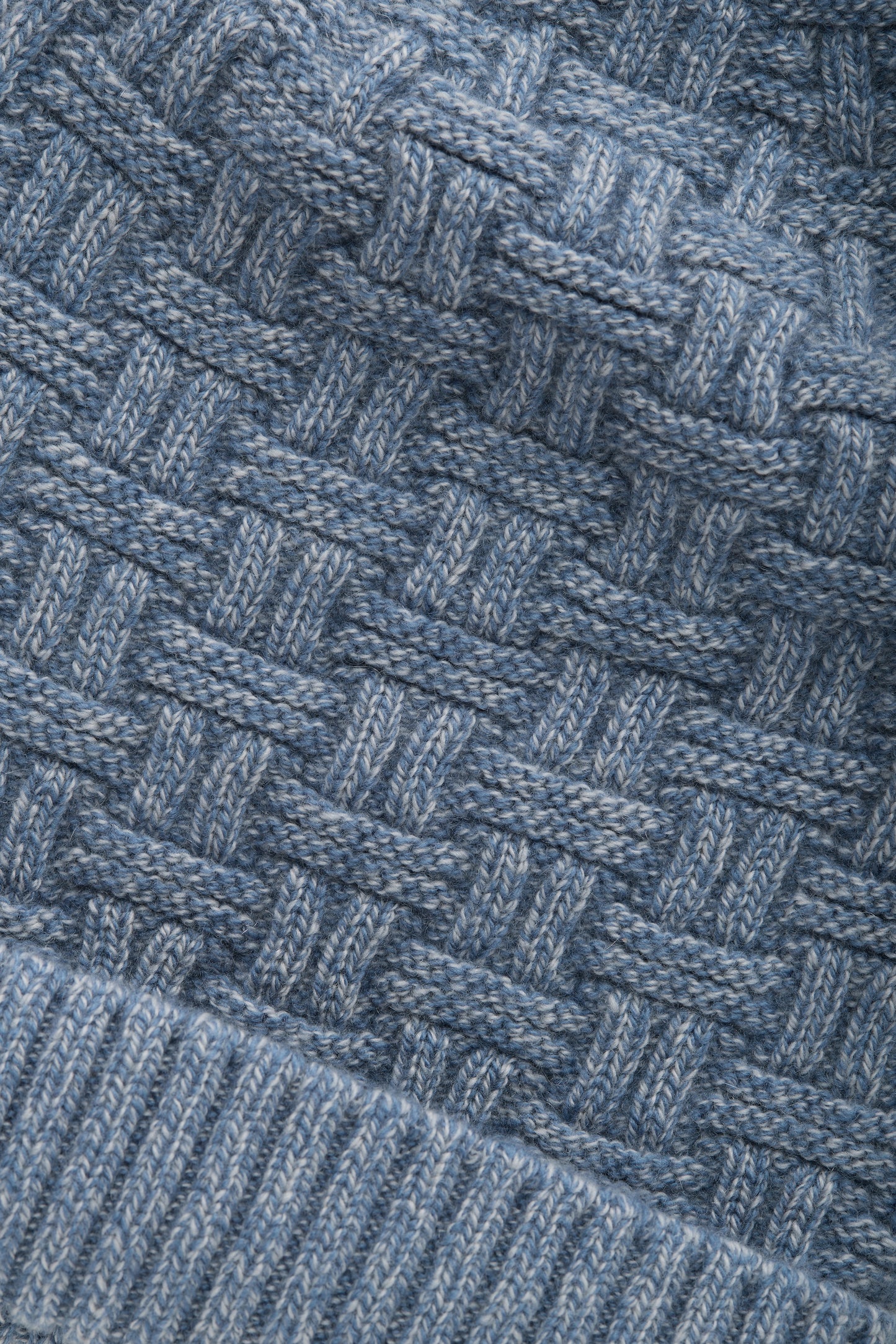 Basketweave Wool Cashmere Blue Marled Beanie
