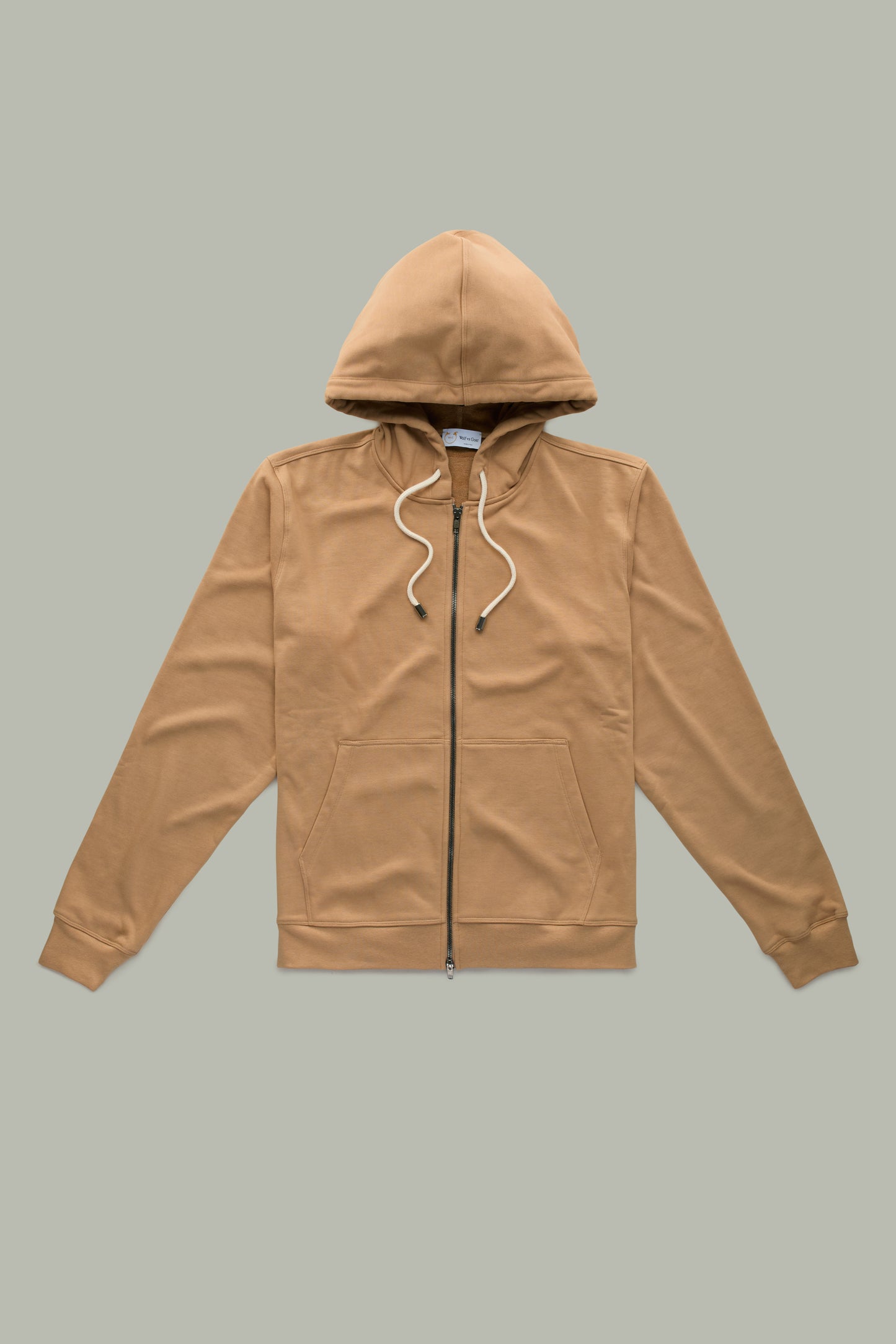 Cotton Cashmere Long Sleeve  Zip-Up Hoodie Caramel