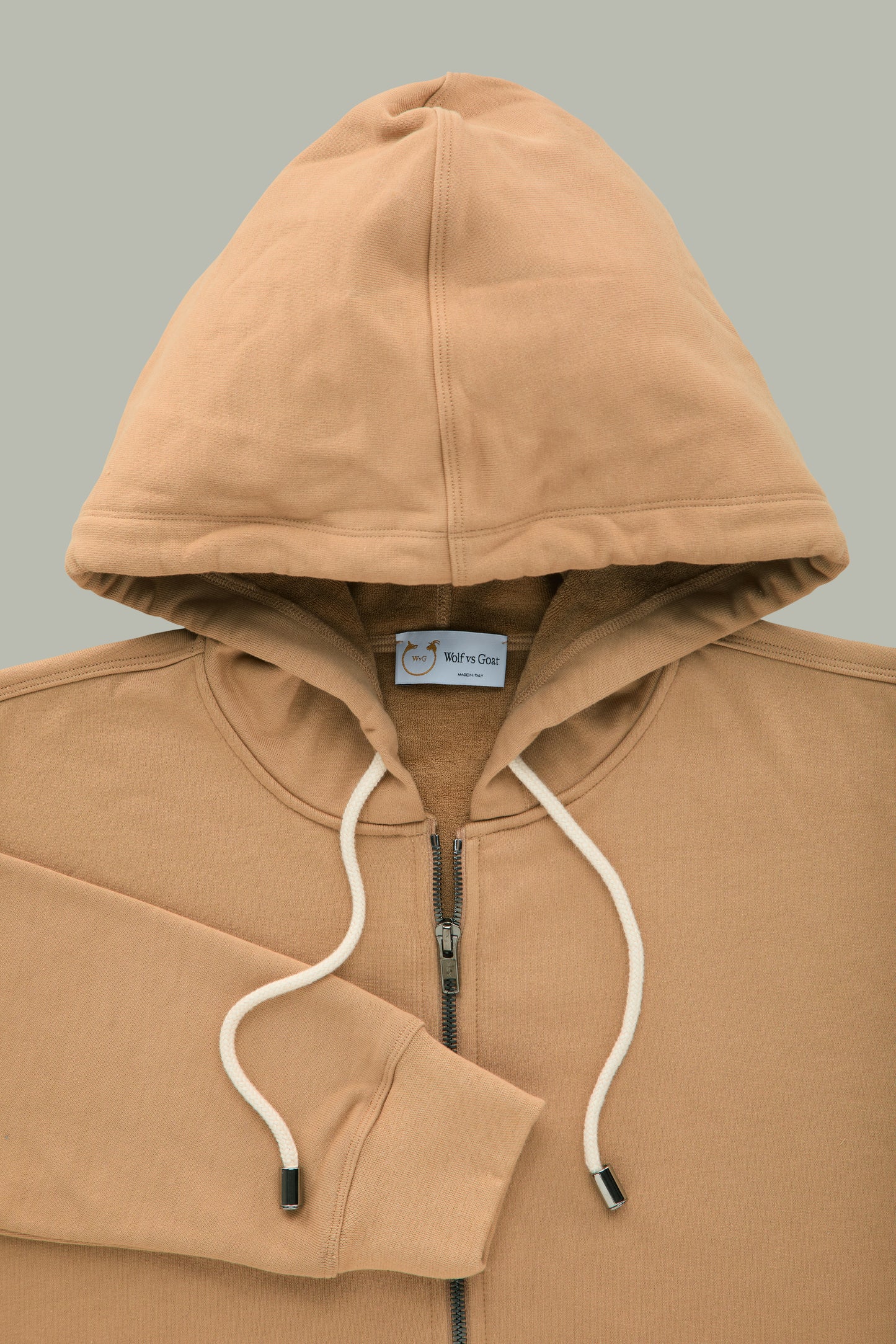 Cotton Cashmere Long Sleeve  Zip-Up Hoodie Caramel