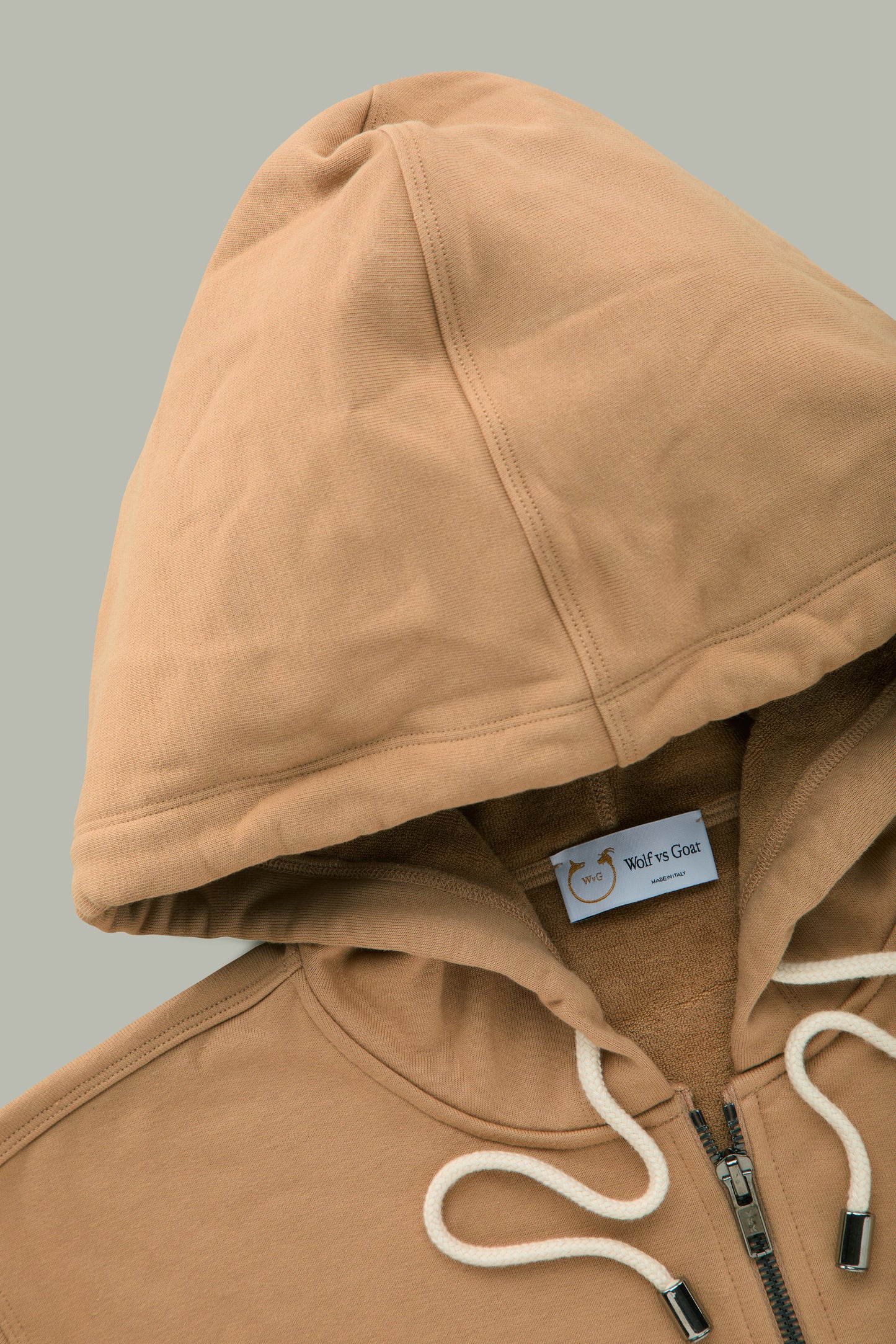 Cotton Cashmere Long Sleeve  Zip-Up Hoodie Caramel