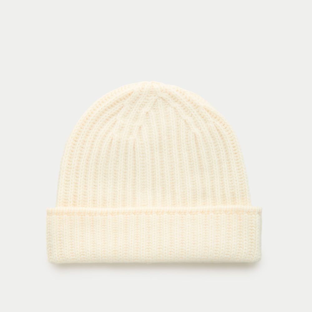 Wide Cuff Cashmere Beanie Antique White