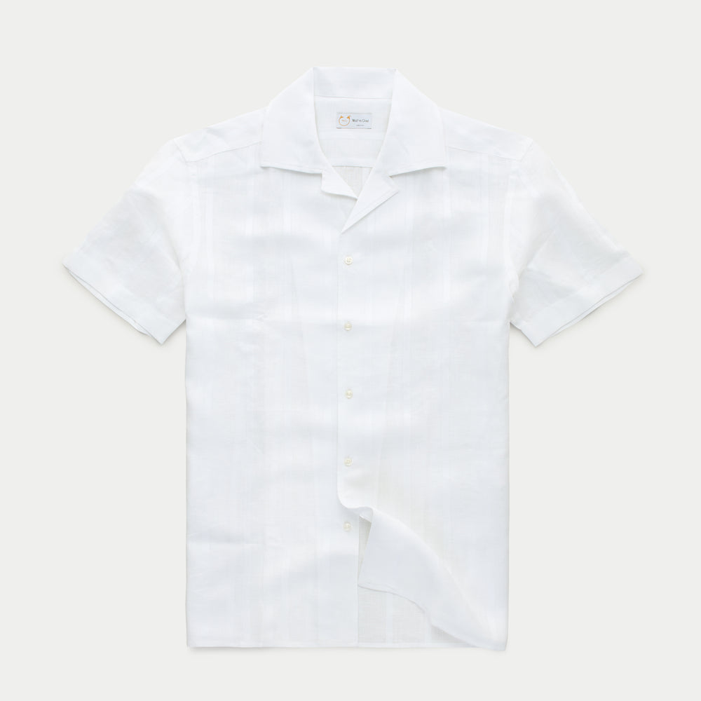 Linen Bowling Shirt Sahara White with Patterns