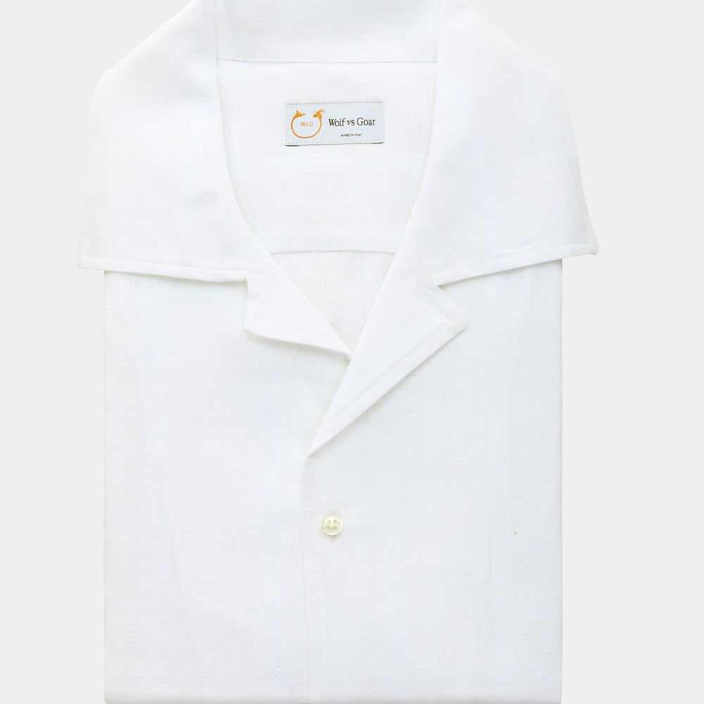 Linen Bowling Shirt Sahara White with Patterns