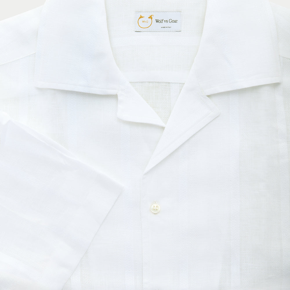 
                  
                    Linen Bowling Shirt Sahara White with Patterns
                  
                