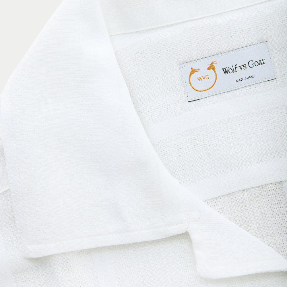 
                  
                    Linen Bowling Shirt Sahara White with Patterns
                  
                