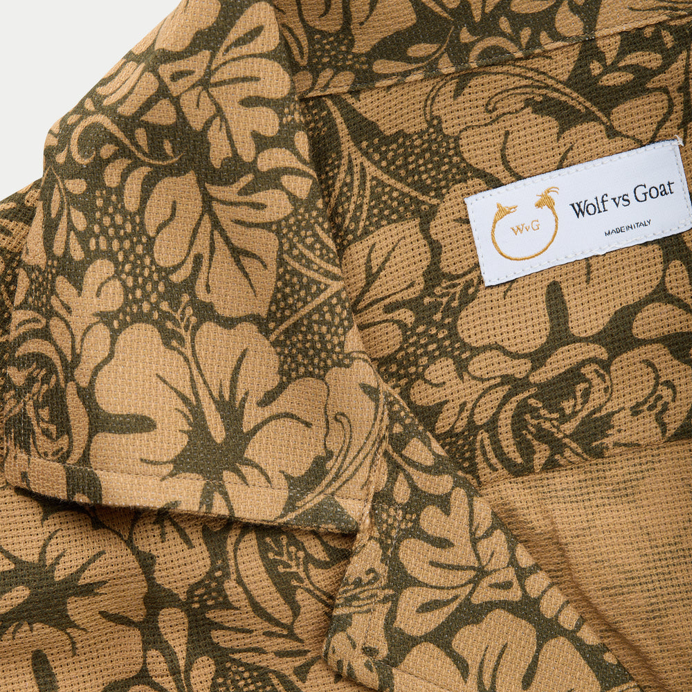 
                  
                    Cotton Wool Bowling Shirt Tan Hibiscus
                  
                