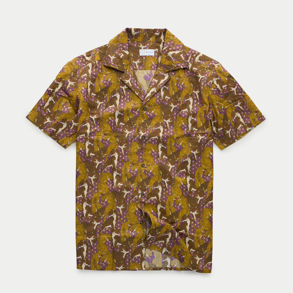 Cotton Bowling Shirt Purple with Tigers