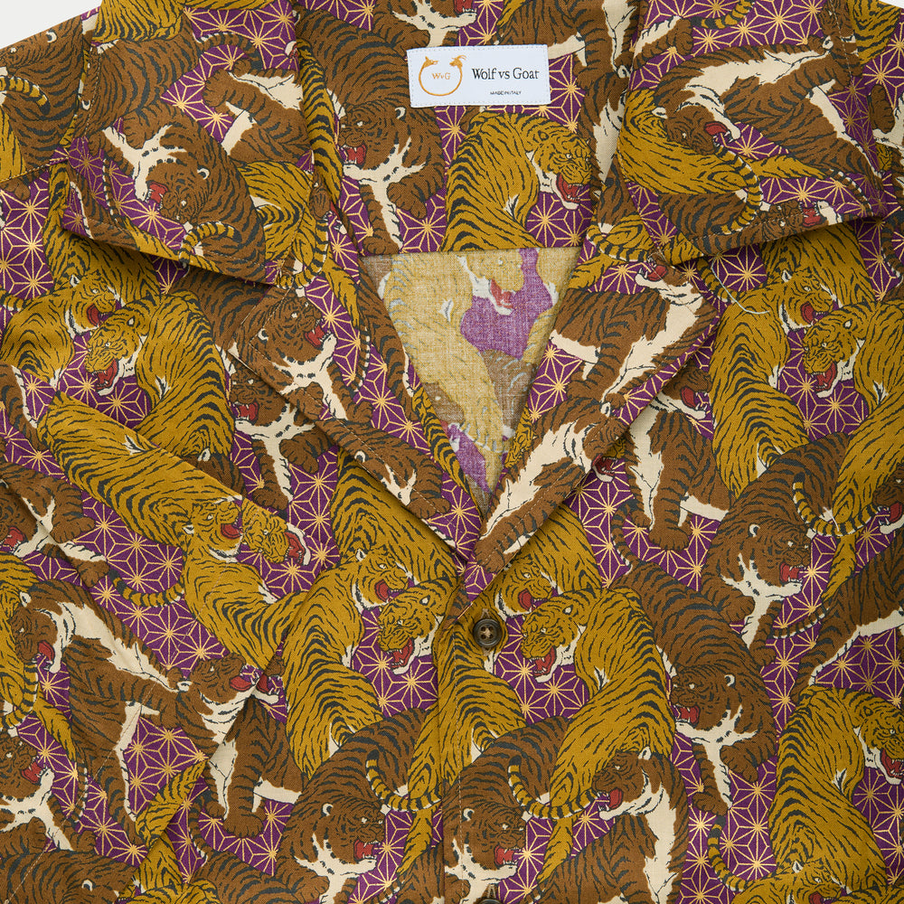 
                  
                    Cotton Bowling Shirt Purple with Tigers
                  
                