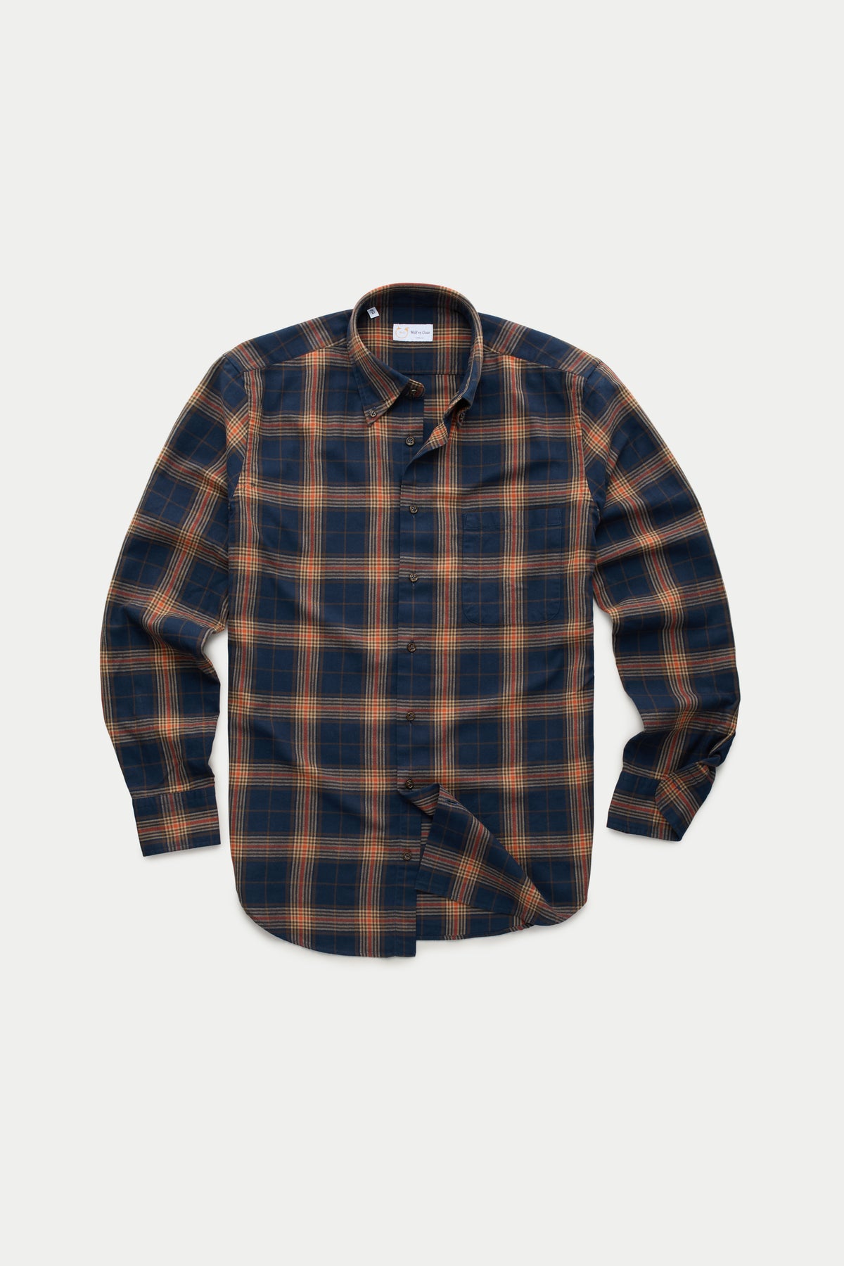After-Dinner Button Down Cotton Shirt Indigo and Copper Tartan