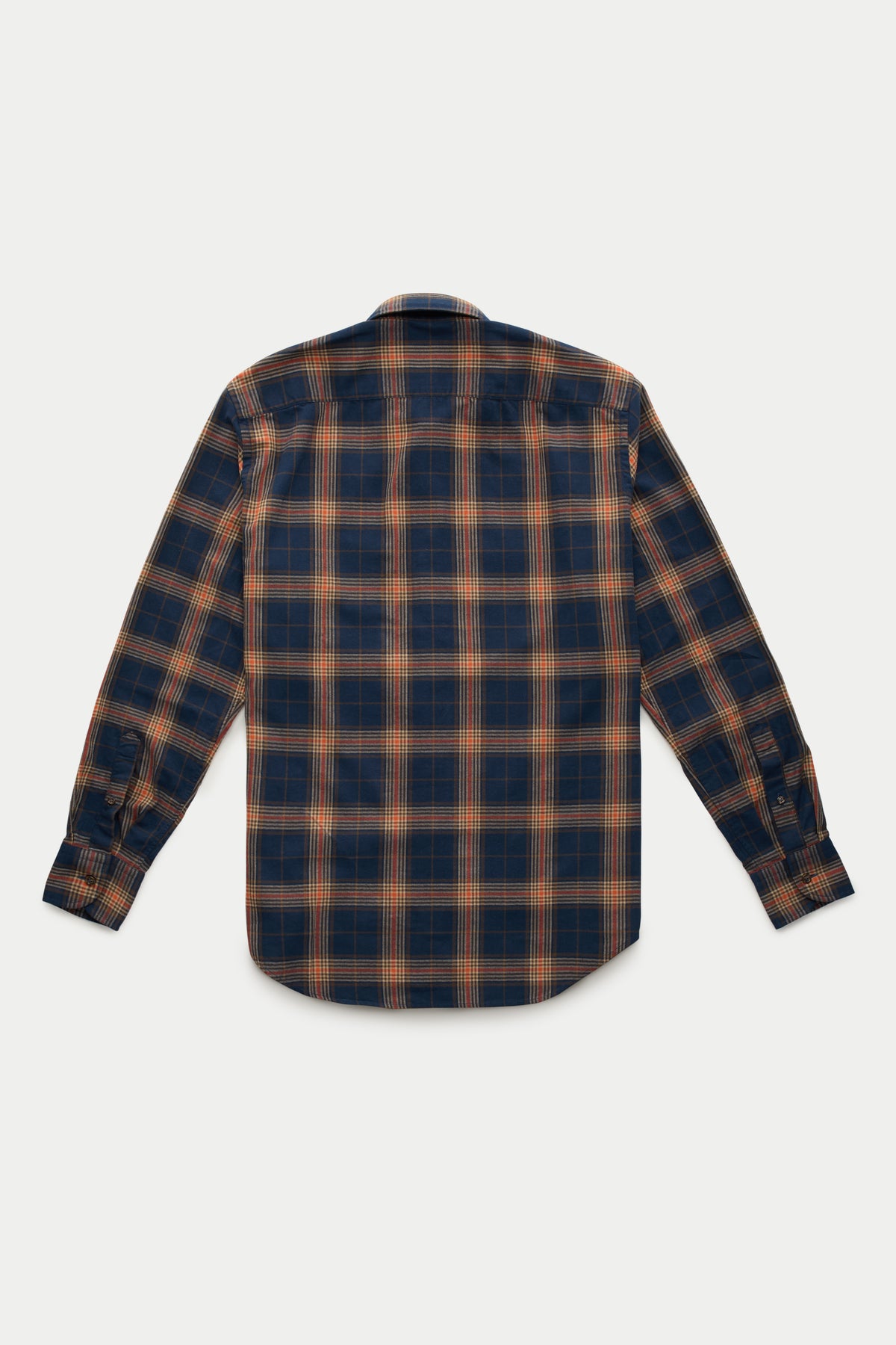 After-Dinner Button Down Cotton Shirt Indigo and Copper Tartan