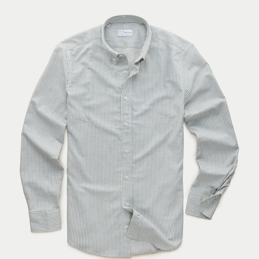 Long Sleeve Slim Before-Dinner Button Down Cotton Shirt Blue Conductor