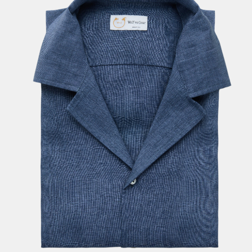 Linen Bowling Shirt Blue Caracas Delave