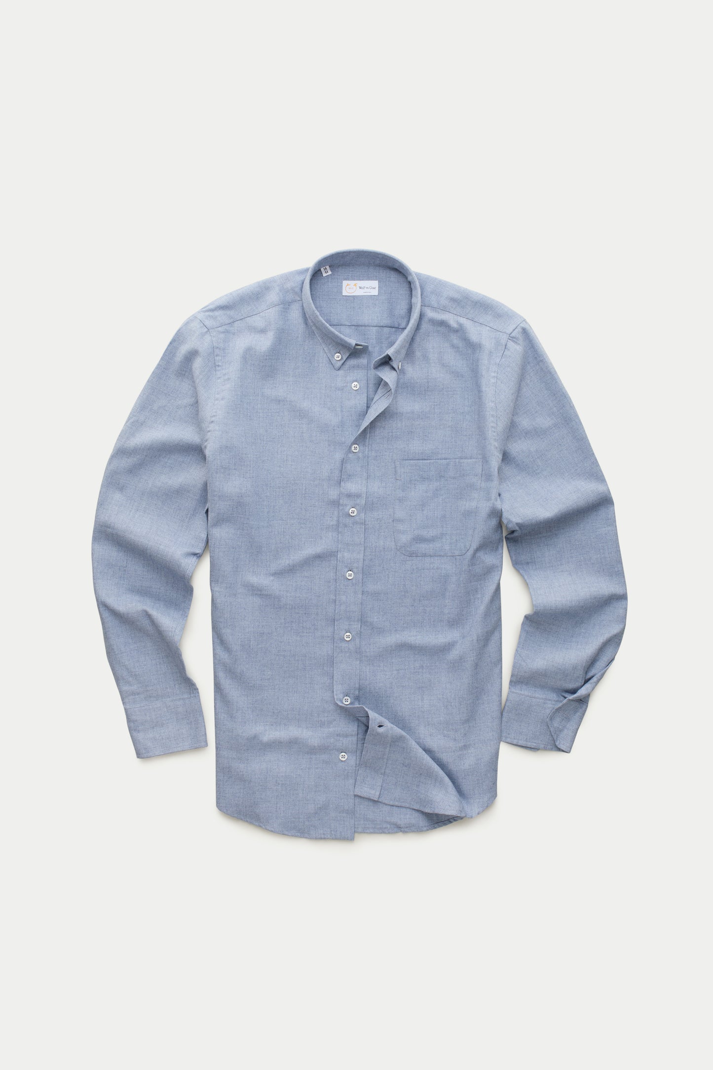 Regular Long Sleeve Button Down Cotton Cashmere Shirt Chambray Blue