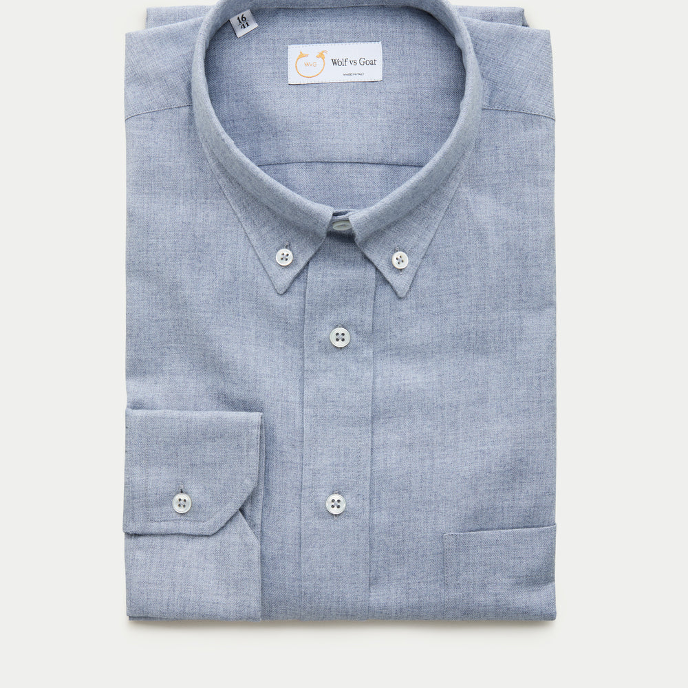 Regular Long Sleeve Button Down Cotton Cashmere Shirt Chambray Blue