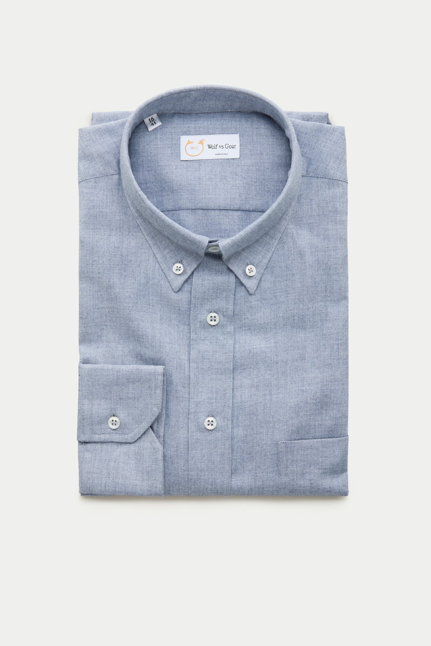 Regular Long Sleeve Button Down Cotton Cashmere Shirt Chambray Blue