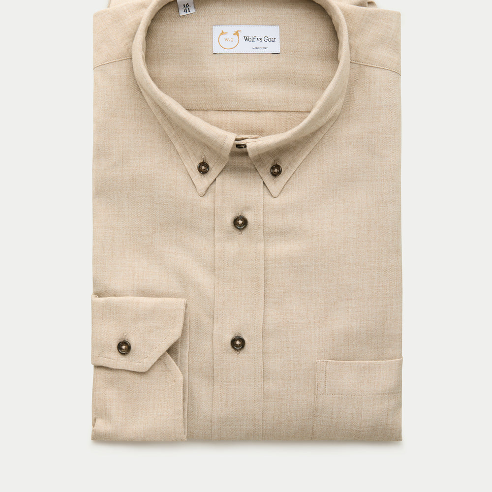 Regular Long Sleeve Button Down Cotton Cashmere Shirt Sand