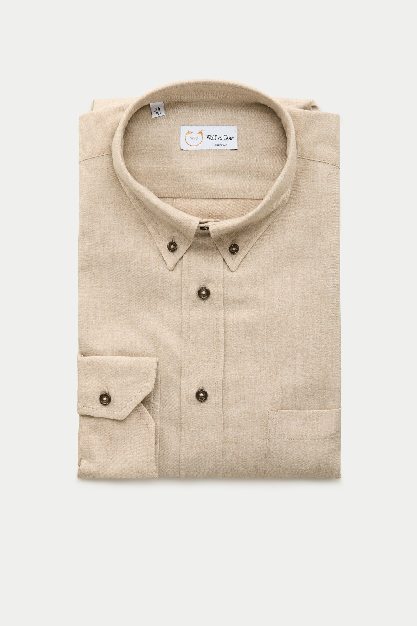 Regular Long Sleeve Button Down Cotton Cashmere Shirt Sand