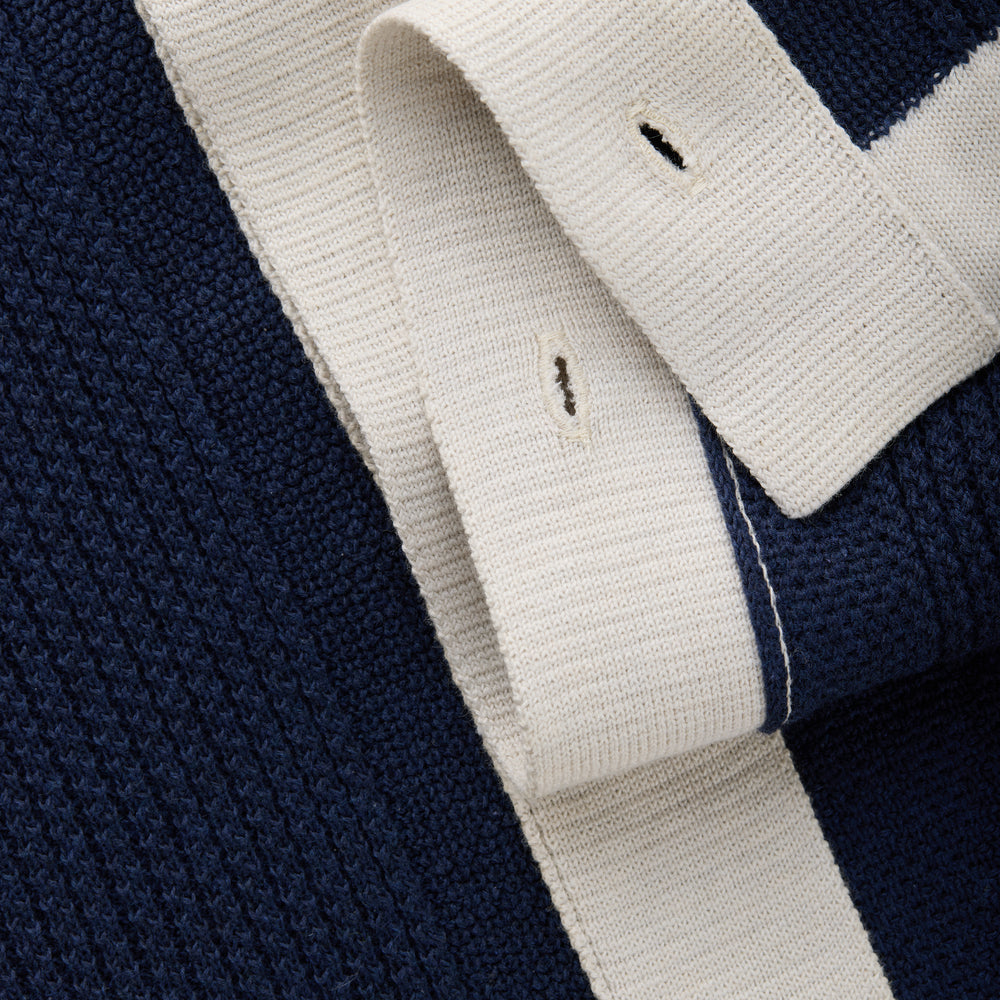 
                  
                    Short Sleeve Knitted Cotton Shirt Navy and Ecru
                  
                