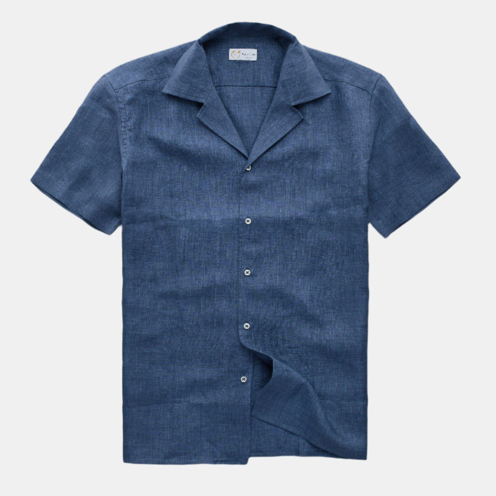 Linen Bowling Shirt Blue Caracas Delave