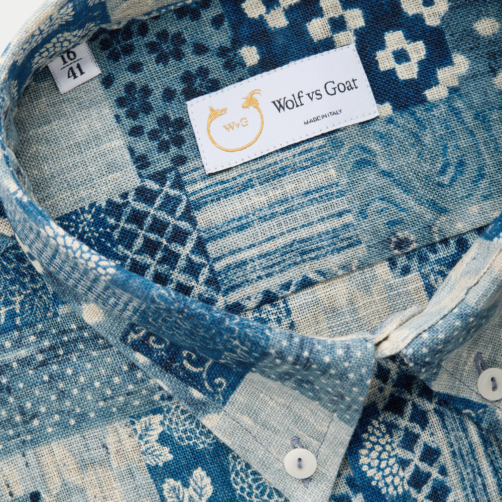 
                  
                    Regular Long Sleeve Button Down Cotton Shirt Blue Patchwork
                  
                