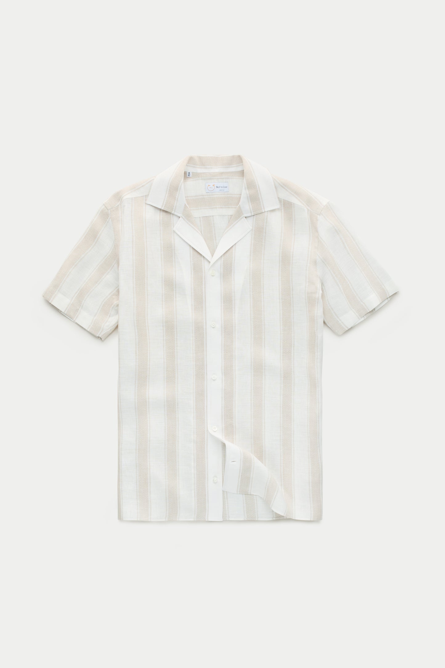 Bowling Linen Shirt Tan and White Stripes