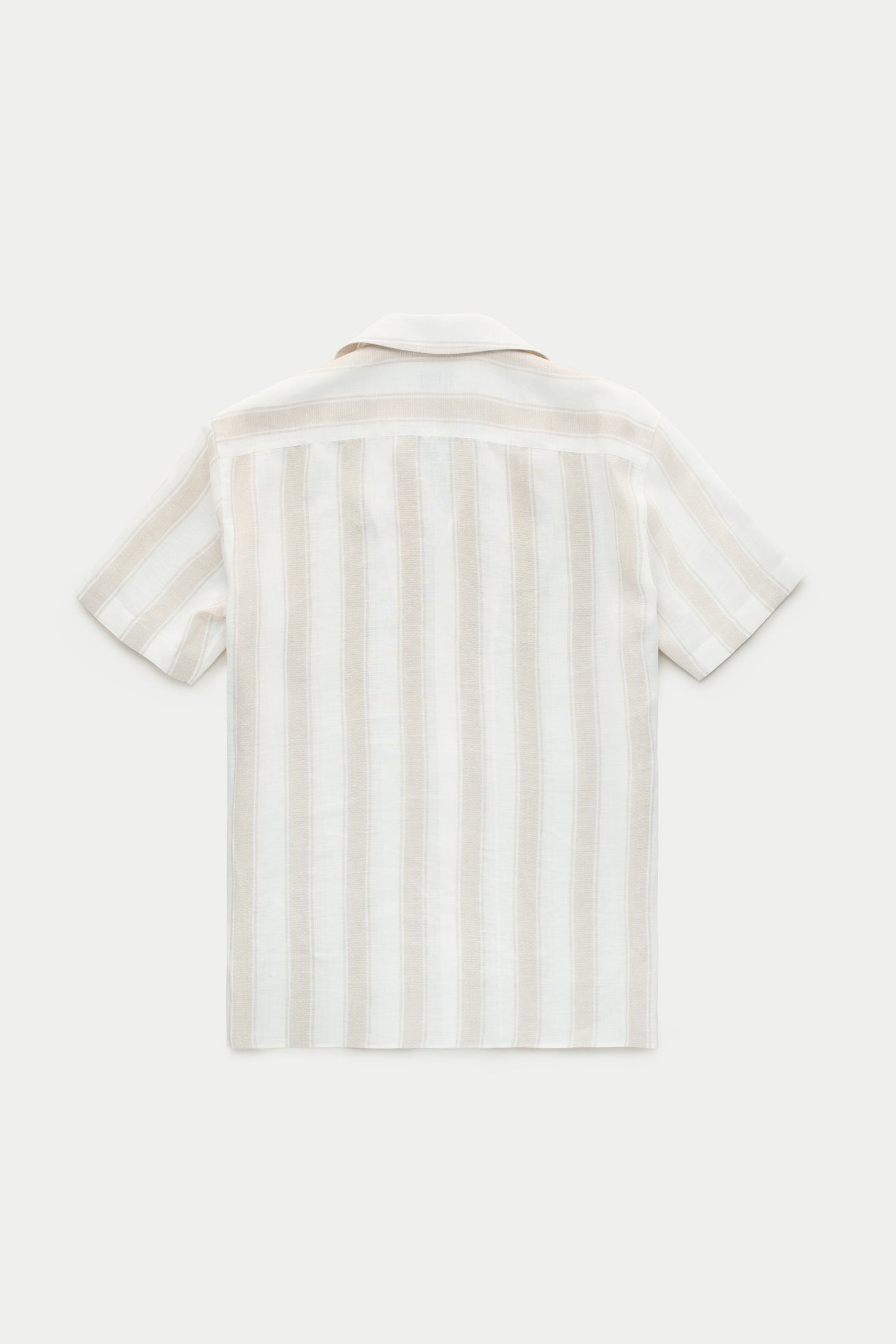 Bowling Linen Shirt Tan and White Stripes
